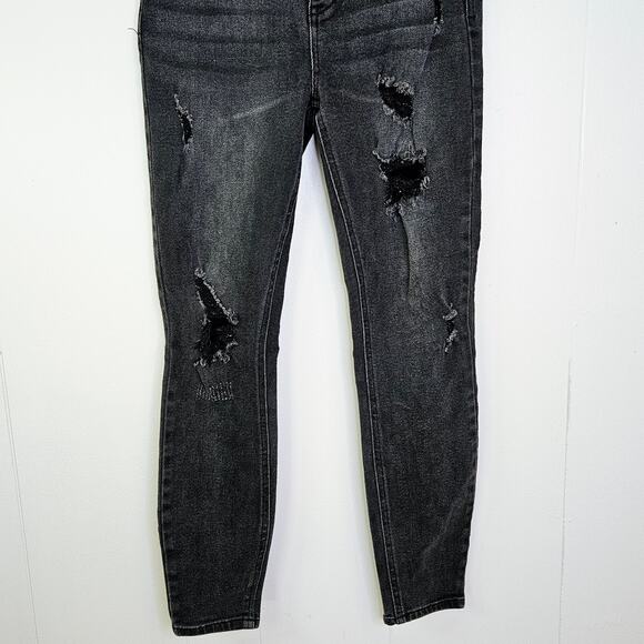 Altar'd State High Rise Ankle Skinny Jean Graphite Dark Gray Sz 3/26 Distressed - Picture 6 of 14
